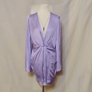 Fashion Nova Lavender Long Sleeve Satin Mini Dress